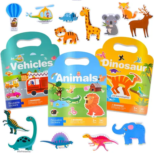 Vista 16 de ASTARON Libro de calcomanías reutilizables para niños pequeños, 88 piezas de calcomanías de animales, actividades para viajes por carretera