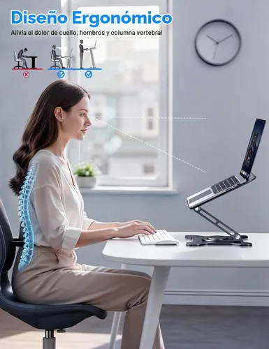 Vista 3 de JCZT Soporte ajustable para computadora portátil, base giratoria de 360°, soporte ergonómico para computadora, elevador plegable para oficina