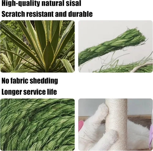 Vista 5 de Cuerda de sisal natural para rascador de gatos, cuerda de sisal de 1/4 de pulgada y 32 pies para reemplazo de poste de rascador de gatos, reemplazo