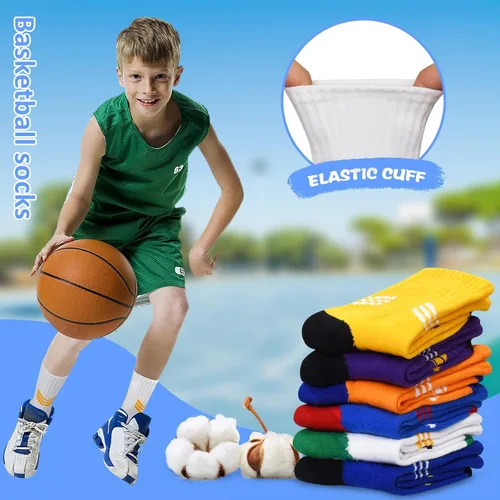 Vista 3 de GRPSKCOS Calcetines de baloncesto para niños, calcetines atléticos para exteriores, 6 pares de calcetines deportivos de senderismo para niños