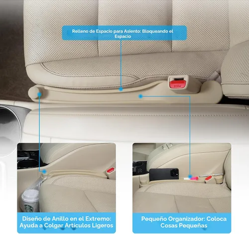 Vista 3 de Givifive Juego de 2 rellenos de espacio para asiento de automóvil, espuma suave, multifuncional, con organizador y función de gancho, tapón