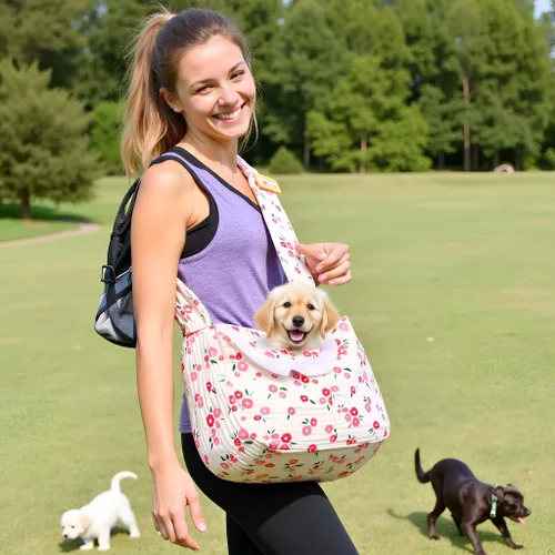 Vista 2 de Transportador floral para perros y gatos pequeños, 3-10 libras Floral rojo