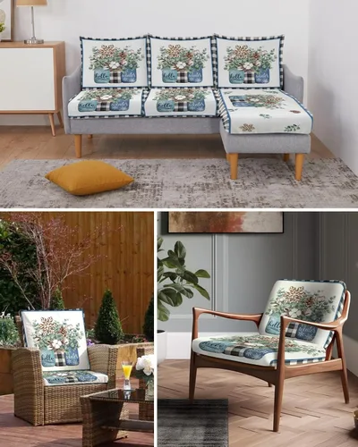 Vista 6 de Fundas de cojín elásticas de Navidad para sofá, seccional, individual, en forma de T, protector para muebles con parte inferior elástica, diseño