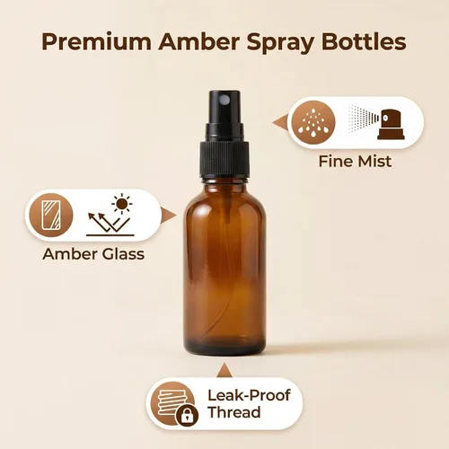 Vista 5 de 5 botellas de spray de vidrio ámbar de 1.0 fl oz y 1 oz para aceites esenciales, mini botellas de aerosol, contenedor cosmético recargable, botellas