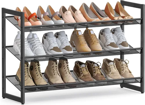 Vista 19 de SONGMICS ULMR03A organizador de zapatos con 3 estantes de metal apilables en dos posiciones (plano e inclinado) para armario, habitación o entrada