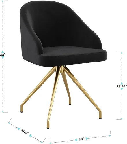 Vista 3 de Martha Stewart Sora Silla de Trabajo Giratoria Fija con Brazos Inclinados para Oficina en Casa en Terciopelo Negro con Marco de Latón Pulido