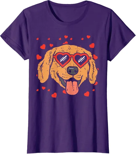 Vista 8 de Golden Retriever cara corazón gafas día de San Valentín perro regalo camiseta Negro