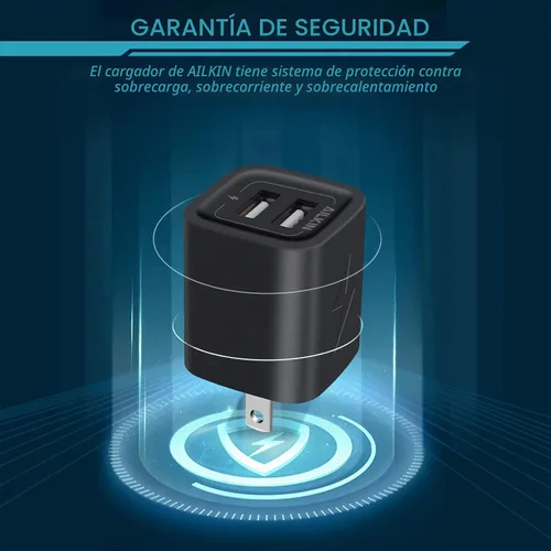 Vista 5 de Enchufe de cargador de pared, cubo de cargador USB, adaptador USB de 2 Negro