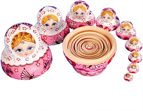 Vista 3 de Muñecas rusas de anidación para niños, muñeca Matryoshka 10 piezas hechas a mano