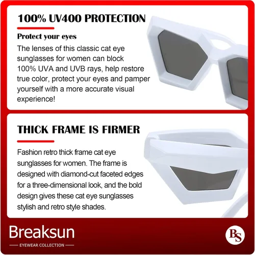 Vista 6 de Breaksun Gafas de sol de ojo de gato con montura gruesa para mujer, estilo vintage, de moda, estilo retro