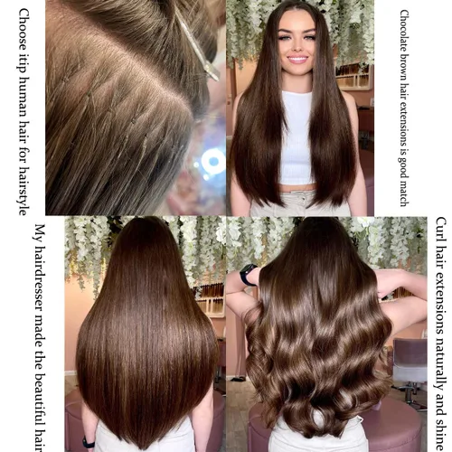 Vista 6 de Extensiones de cabello humano con punta en I de 20 pulgadas, 3.53 oz/paquete de 0.04 oz/hebra pre-unidas de queratina extensiones de cabello real #4