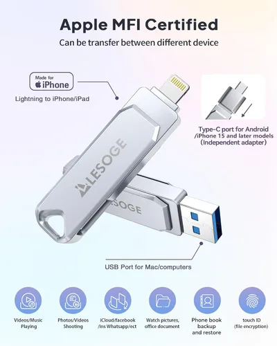 Vista 2 de Unidad Flash Certificada MFi 512GB Unidad de Pulgar USB Memoria Stick Almacenamiento Externo de Alta Velocidad Unidad de Salto USB Stick Stick
