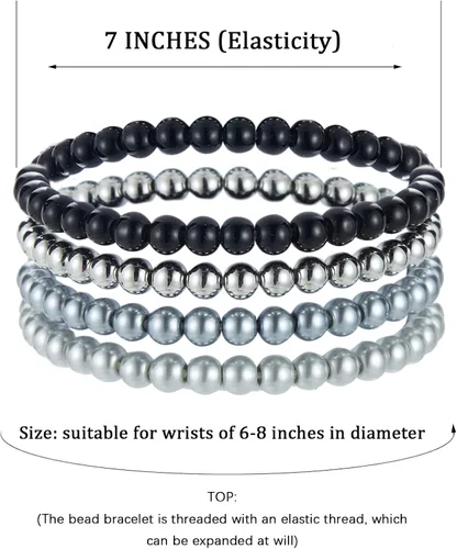 Vista 5 de Noessla Pulsera elástica de perlas con cuentas de plata, apilables, pulseras de cuentas de cristal, joyería de moda, regalo para el día de la madre