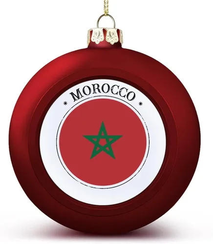 Vista 23 de Adorno de bola de Navidad de Marruecos, bandera de Marruecos, bandera de las naciones, adornos colgantes, recuerdo, regalo para árbol de Navidad
