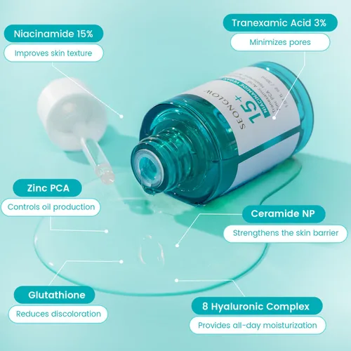 Vista 3 de 15% de niacinamida vegana+3% suero de ácido tranexámico: suero coreano de niacinamida para el cuidado de la piel, minimizador de poros para cara