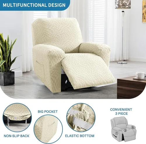 Vista 2 de ZNSAYOTX 2026 Funda elástica para sillón reclinable de 3 piezas (61 cm-94 cm) Fundas súper suaves para silla reclinable con bolsillo grande y lazos