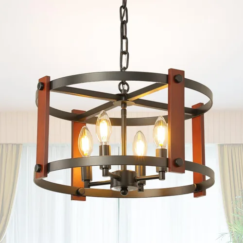 Vista 11 de Lámpara de Araña Estilo Granja, Lámpara Colgante Moderna, Luminaria de Techo Rústica de 4 Luces, Lámpara de Araña Vintage para Pasillo Vestíbulo