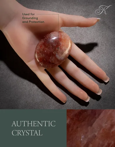 Vista 3 de KALIFANO Piedra de palma de cuarzo de fuego con efectos curativos y calmantes, cuarzo hematoide de alta energía, cristal de preocupación para reiki