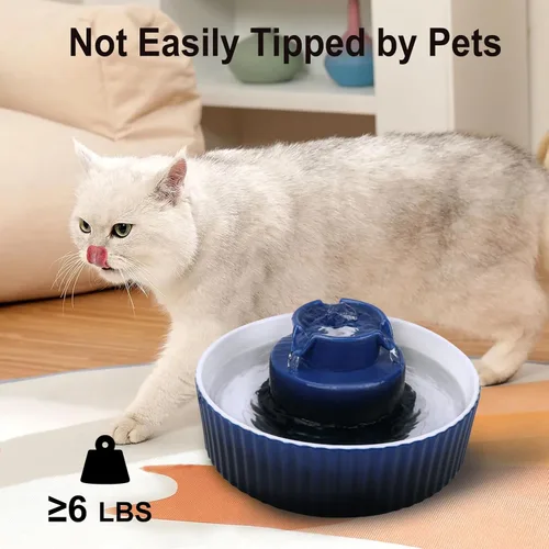Vista 7 de Fuente de agua de cerámica para gatos Lawfery, fuente de gato de 2.1L/71oz con 3 filtros de carbón y 2 bombas de agua, fuente de agua para mascotas