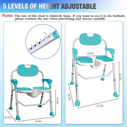 Vista 7 de Silla de ducha para ancianos y discapacitados, sillas de ducha con brazos y respaldo y cuatro ventosas, silla de ducha plegable y ajustable de 5