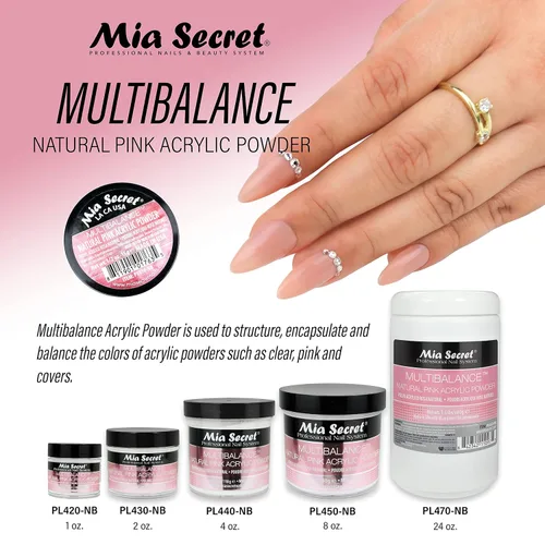 Vista 5 de Mia Secret Multibalance Natural Rosa Acrílico Polvo 2 Oz