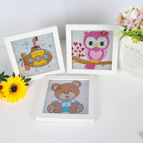 Vista 3 de HUBENDMC Kits de pintura de diamantes para niños, paquete de 6 gemas para niños, arte de diamantes fácil para principiantes, manualidades de puntos