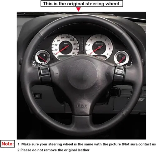 Vista 3 de Ajuste para Nissan Skyline R34 GTR GT-R 1998-2001,Cubierta del volante del coche,Cubierta del volante de cuero cosido a mano del coche,Piezas