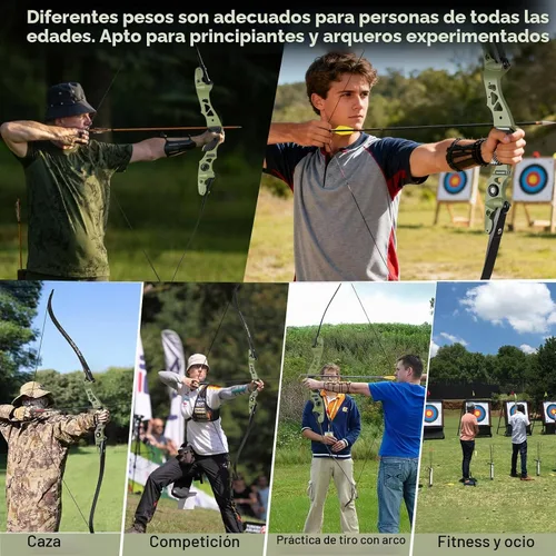 Vista 6 de TOPARCHERY 62" Arco Hunter Recurvo Negro, Arco Recurvo Desmontable de Absorción de Choque ILF para Caza, Arco Largo para Tiro al Blanco al Aire