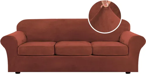 Vista 9 de H.VERSAILTEX - Funda elástica para sofá de 2 piezas, funda protectora de terciopelo, suave, con parte inferior elástica, con un ancho de hasta 49