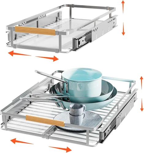 Vista 10 de Paquete de 1 organizador de gabinete extraíble expandible, cajones deslizantes para armarios de cocina, guías de cajones resistentes para el hogar