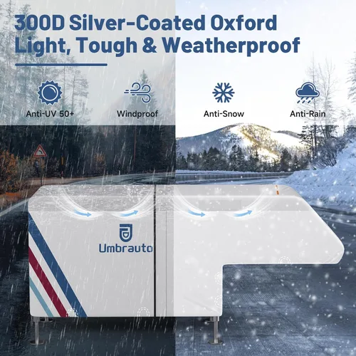 Vista 8 de Cubierta para camioneta camper para campers deslizables de 6–8 pies – Cubierta impermeable para RV Oxford 300D, con revestimiento plateado