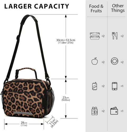 Vista 3 de Fiambrera aislada, suave, bolsa de almuerzo con estampado de leopardo para oficina, trabajo, escuela, picnic, playa