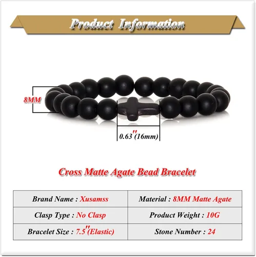 Vista 2 de Xusamss Pulsera de cruz de moda Pulsera elástica de cuentas de ágata mate de 0.315 in