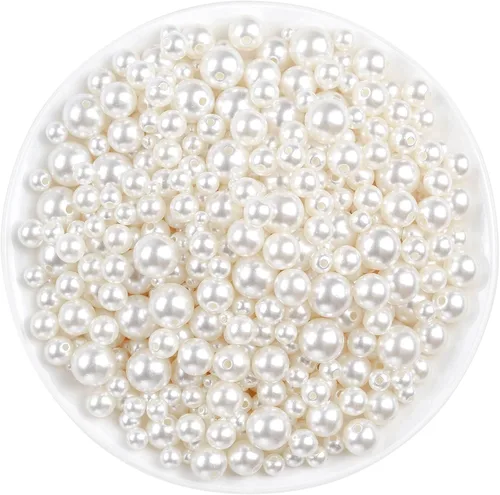 Vista 12 de Cuentas de perlas para manualidades, Anezus 2000 piezas de perlas de imitación de marfil, cuentas de perla pequeñas de 4 MM con agujeros para hacer