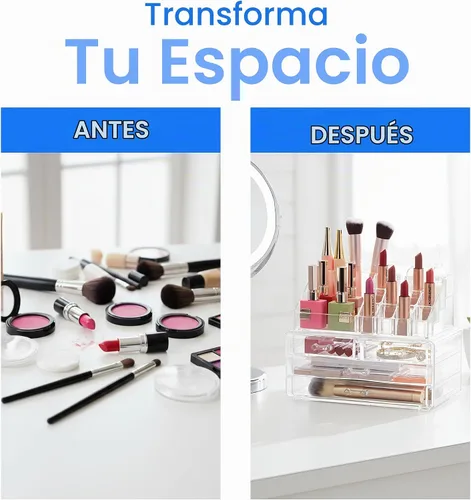 Vista 6 de Masirs Organizador de maquillaje transparente – 16 compartimentos para cosméticos y joyas con 4 cajones – Caja de almacenamiento para maquillaje