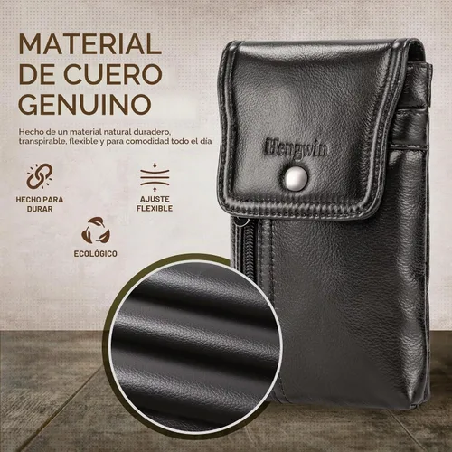Vista 2 de Funda de Cinturón de Cuero Genuino Compatible con iPhone 16 Plus 14 Plus 13 Pro Max 12 Pro Max Samsung Galaxy A54 S25 Ultra S24+ S23+ S22+ S20 FE