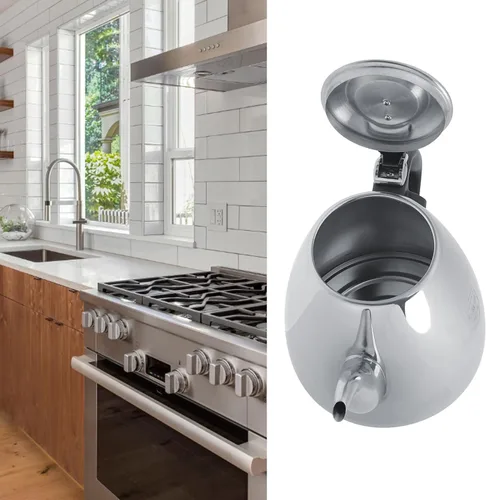 Vista 7 de Tetera de estufa de acero inoxidable de 1.2 l y 1.5 L, tetera para té, cafetera, hervidor de agua, mango resistente al calor (1.2L)