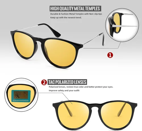 Vista 3 de Karsaer - Gafas de sol polarizadas con visión nocturna lentes de sol transparentes