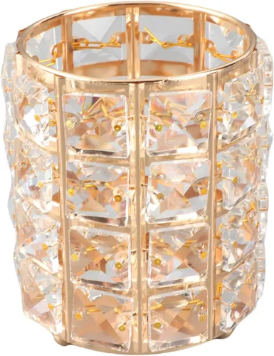Vista 9 de Crystal Makeup Brush Holder, European Style Rounded Glass Cosmetic Organizer,for Vanity,Elegant & Durable Makeup Brush Organizer (Gold)