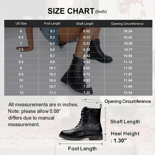 Vista 9 de Vepose Botas militares de combate para mujer, botas planas de tobillo en negro, con cremallera interior, estilo 925 Flat Short Round Toe Boots, Side