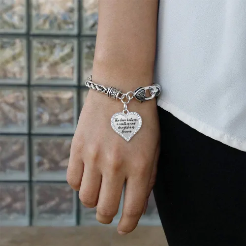 Vista 3 de Inspired Silver - Pulsera de plata con dije de corazón abierto con joyas de circonita cúbica