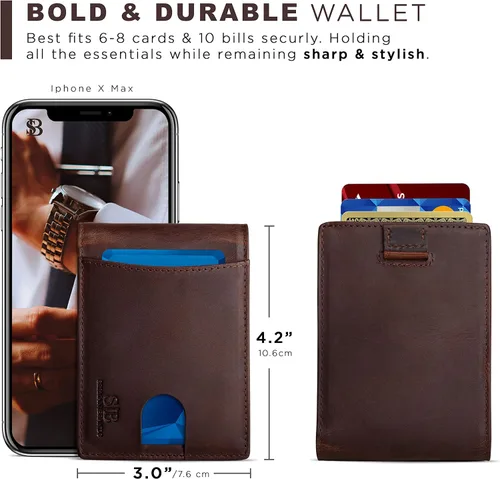 Vista 41 de SERMAN BRANDS RFID Blocking Slim Bifold Genuine Leather Thin Minimalist Front Pocket Wallets for Men Billfold Wallet Men Gift