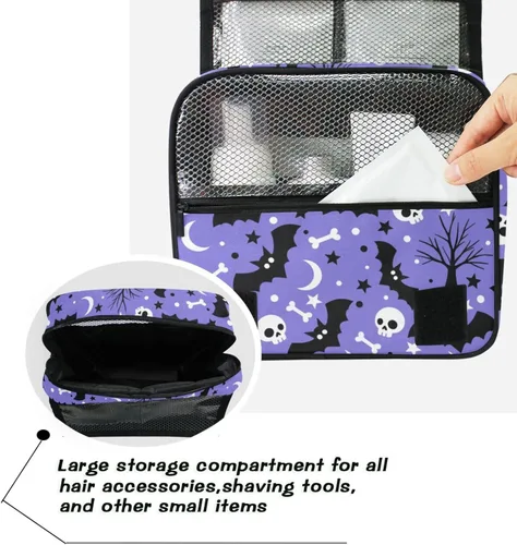 Vista 7 de MNSRUU Hanging Toiletry Bag Bats Satellites Skulls and Trees Travel Makeup bag for Toiletries Portable Travel Toiletry Organizer Cosmetic Bags with