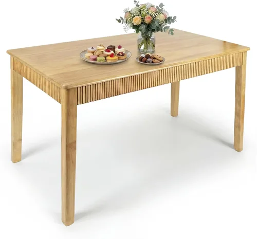 Vista 8 de Mesa de comedor de madera maciza de 31.5 pulgadas para 2, mesa rectangular moderna de madera real, diseño acanalado de mediados de siglo