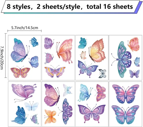 Vista 2 de CRASPIRE 16 hojas de calcomanías de pared con diseño de mariposa, adhesivos para ventana, removibles y coloridos, para decoración de pared, despegar