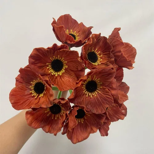 Vista 4 de Rikyo 10 ramos de flores artificiales de 11 pulgadas, flores de amapola, anémona sintética de poliuretano, flores silvestres falsas para mesa