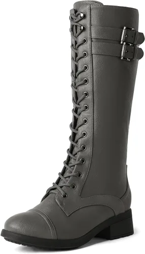 Vista 14 de DREAM PAIRS - Botas de montar de caña alta con acabado de poliuretano para mujer negro (Georgia-Black)