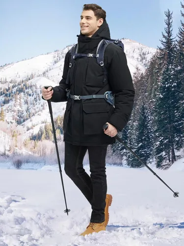 Vista 3 de Chaquetas largas de invierno para hombre, parka impermeable de dos piezas con capucha, abrigos cálidos de nieve con capucha