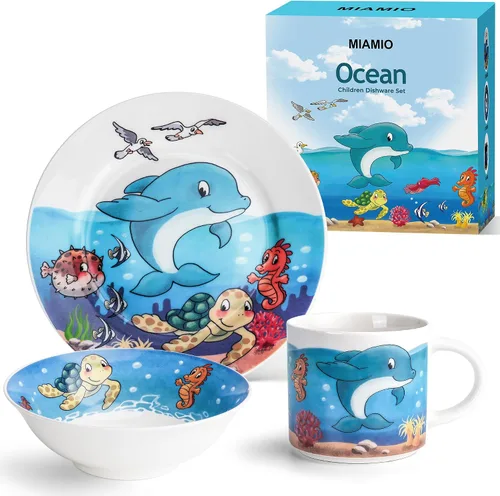 Vista 7 de MIAMIO – Juego de 3 vajilla para niños/Platos de porcelana para niños, juego de platos para niños, juego de vajilla para niños – Incluye plato