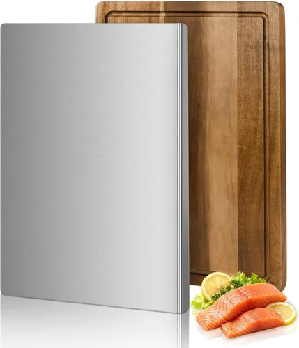 Vista 12 de Tabla de cortar de acero inoxidable para cocina, tabla de cortar de metal con mostrador de labios, apta para lavavajillas, tabla de cortar